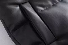 Casaco de couro PU com gola alta para mulheres, coletes curtos com zíper, elegante e elegante, preto, feminino e feminino, outono e inverno - loja online