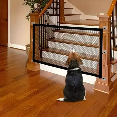 Cercas de barreira para cães de estimação, com 4 peças de gancho, rede isolada para animais de estimação, portão de escadas, novo cercadinho dobrável de malha respirável para cerca de segurança de cães