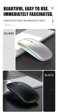 Mouse sem fio Bluetooth para Tablet e telefone, Ratos de retroiluminação RGB recarregáveis para iPad, PC, Laptop, 2.4GHz USB - comprar online