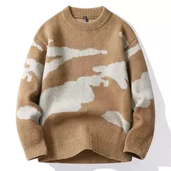 Suéter de malha com padrão de nuvens masculino, suéteres de casal, gola redonda, manga comprida, pulôver Harajuku masculino, casual, fofo, outono, 2023 - Wolf Magazine