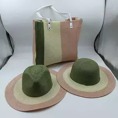 Imagem do Conjunto de três peças de chapéu de palha e bolsa para mulheres, chapéu de s