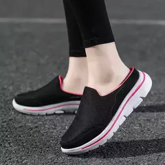 Mocassins de malha casuais masculinos, cor sólida, sapatos de encalço, flats de casal de verão, meio chinelos, tamanho grande