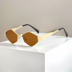 Óculos sextavados para mulheres e homens, óculos de sol de polígono exclusivo, óculos com moldura pequena, tons vintage, design de luxo, moda, 2024 - comprar online