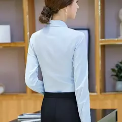 Imagem do Blusa de manga comprida feminina, camisa branca elegante, senhora do escritório, negócios, camisas rosa, botão, blusas de trabalho sólido, tops