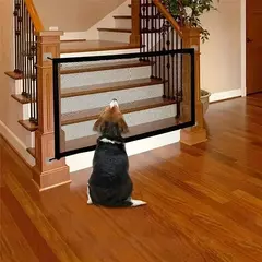 Cerca de segurança para porta de cachorro, malha dobrável, sem perfuração, escada, entrada de cozinha, porta interna, proteção para animais de estimação, gancho de isolamento na internet