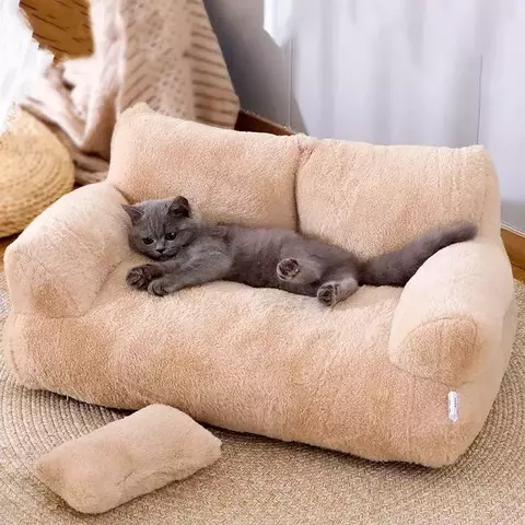 Cama luxuosa para gatos, sofá, inverno, quente, ninho de gato, cama para animais de estimação, para cães pequenos e médios, confortável, pelúcia, filhote de cachorro, suprimentos para animais de estimação