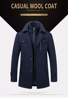 Casaco de gola dupla masculino, jaquetas quentes, casacos à prova de vento, moda outono e inverno - loja online