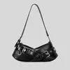 Bolsa de ombro de couro PU punk para mulheres, bolsa feminina, axila designer, cintos vintage, deco, luxo, bolsa feminina