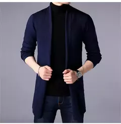 Masculino estilo longo lã camisola x-long malha suéter casacos de cor sólida sweatercoat masculino malha cardigan