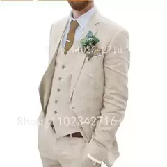 Smoking Do Noivo Para Casamento Groomsman, Terno Masculino, Traje De Linho, Calças Jaqueta E Coletes, 3 PCs, Summer Beach Smoking, 2023 - comprar online