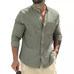 Camisas masculinas de algodão de manga comprida, camisas brancas, monocromáticas, streetwear de botão, respirável, negócios, outono - loja online
