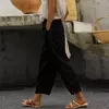 Calças femininas de linho de algodão, calça com cordão simples para senhoras, monocromático, elástico na cintura, casual e fina, bolsos, verão