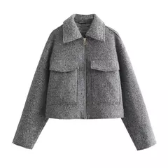 Jaqueta TRAF com fecho de correr para mulheres, casaco curto, casaco de Tweed, casaco demi-season, novo para outono e inverno