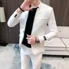 New (Blazer+ Pants) Men's Fashion Business Korean Version of Gentleman Zhongshan Stand Collar Casual British Style 2-piece Set