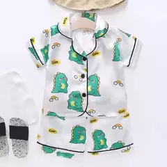 Conjunto de pijama cetim de seda gelo infantil, top e calça, ursinho desenho animado, bebê menina, primavera, verão - comprar online