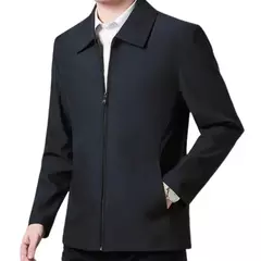 Jaquetas monocromáticas à prova de vento para homens de meia idade, casaco com zíper com gola lapela, jaquetas casuais masculinas, 5 tamanhos, inverno na internet