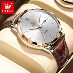 OLEVS-Relógio Quartz de Couro Masculino, Marca do Negócio, Tendência, Semana, Calendário, Luminoso, Impermeável, Moda, Original, Mostrador de 43mm - comprar online