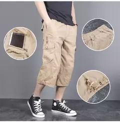 Calção de carga de comprimento longo masculino, calça Capri de algodão elástica casual com vários bolsos, curto tático militar, calções quentes, verão, 5XL - comprar online