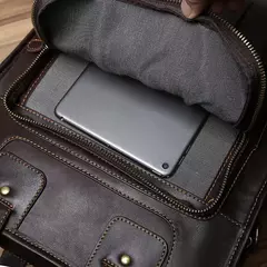 Maleta de couro retrô para homens, couro natural, bolsa vertical, bolsa de ombro casual, mochila masculina, adequada para laptop de 15 ", NZPJ