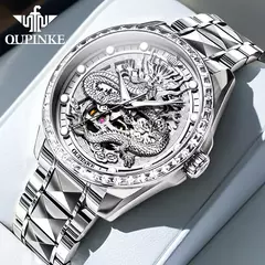 Imagem do OUPINKE-impermeável relógio mecânico automático para casal, tungstênio tira de aço, movimento importado, dourado, luxo, original