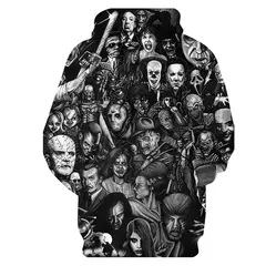 Moletons com capuz grandes para homens e mulheres, pulôver impresso 3D de filmes de terror, moletons legais, personalidade casual, nova chegada - loja online