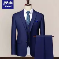 Fato de negócio clássico trespassado masculino, botão dourado, gola alta, jaqueta e calças, conjunto de 2 peças, azul marinho, roupa formal - loja online