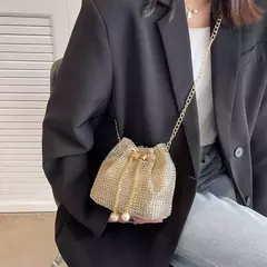 Bolsa tiracolo monocromática de strass para mulheres, bolsa de ombro luxuosa, sacola brilhante cordão, jantar, corrente, corrente - Wolf Magazine