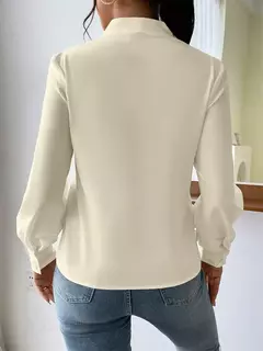 Imagem do Pulôver de manga comprida com decote V feminino, camisa elegante, estilo britânico, tops urbanos, monocromático, confortável, blusa casual feminina, outono