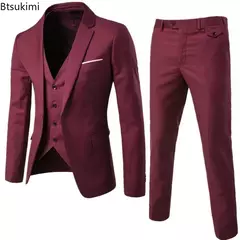 Imagem do Homens formais conjuntos de terno de escritório, blazer extragrande, colete, conjuntos de calças, masculino, festa à noite, casamento, novo, S-6XL, 3pcs, 2024