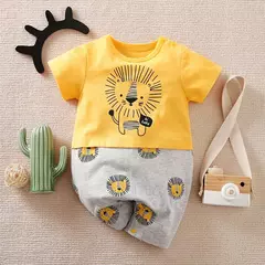 Macacão de algodão casual manga curta recém-nascido, cor sólida, contraste, leão fofo, criança confortável, bebê menino, menina, verão - comprar online