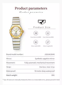 JSDUN-Relógios Mecânicos Automáticos Femininos, Relógio de pulso impermeável para senhoras, Espelho Safira, Movimento Importado, Luxo, Original, 5Bar na internet