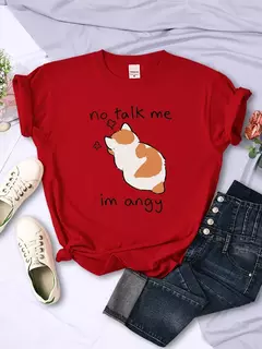 T camisa de impressão de gato irritado bonito para o sexo feminino confortável moda camiseta respirável hip hop topos novo verão - loja online