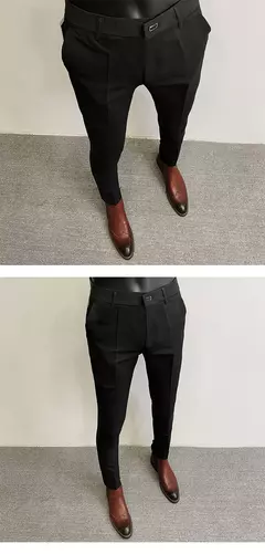 Calças justas de estiramento formal masculinas, calças casuais, roupa de cor sólida, calças de terno fashion na internet