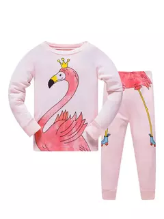 Desenhos animados unicórnio impressão algodão pijama conjuntos para meninas, gola casual, rosa, 2pcs - loja online