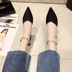 Sandálias Baotou com salto alto, estilo fada para primavera e verão, salto fino, estilo botão, saia de dedo apontado, sandálias luxuosas