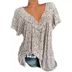 Imagem do Camiseta comprida sem mangas solta feminina, pijamas com decote em v, tops femininos, moda estampada floral, colete casual sexy, camiseta de verão