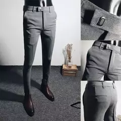 Calças justas de estiramento formal masculinas, calças casuais, roupa de cor sólida, calças de terno fashion na internet