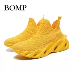 Tênis de malha leve para casais, tênis de corrida com lâmina deslizante, tênis de meia masculino, moda feminina, amarelo - loja online