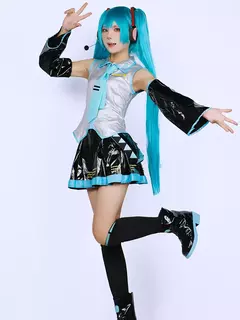Miku cosplay conjunto completo de tecido de couro prata terno miku cosplay headwear traje roupa jk vestido de marinheiro uniforme do ensino médio santificar - Wolf Magazine