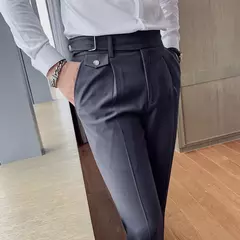 Homens estilo britânico ternos calças novo masculino sólido calças de cintura alta alta qualidade formal magro ajuste negócio casual terno calças - Wolf Magazine