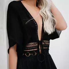 Vestido de praia tamanho grande para mulheres, preto sólido, roupa de praia branca, roupas de proteção solar, capa de praia de malha - Wolf Magazine