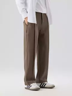 Calça casual plissada masculina, calça de terno plissada, cintura em faixas, estiramento, perna larga plissada, calça reta solta, nova, outono, 2023 na internet