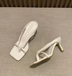 Chinelos de salto branco para mulheres, saltos altos, mulas, chinelos, corrediças, dourados, prateados, femininos, sapatos de verão, 2022 na internet