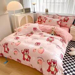 Egw-roupa de cama para menino e menina, jogo de cama com desenhos animados, cinza, leão, rosa, urso, fronha, impresso, casa, criança, 3pcs - comprar online