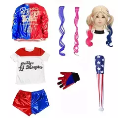 Meninas harley esquadrão monstro camisa quinn traje impresso jaqueta calças luvas suicídio quinn cosplay traje de halloween na internet