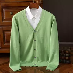 BROWON-Cardigã monocromático com decote em v masculino, suéter casual, cardigã comercial, clássico, moda coreana, roupas masculinas - Wolf Magazine