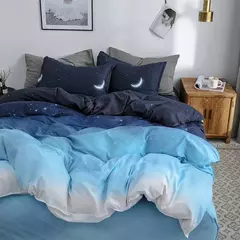 Imagem do Galaxy capa de edredão lua estrelas consolador conjunto capa para crianças decoração do quarto feminino, azul gradiente céu estrelado céu estrelado conjunto cama
