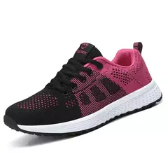 Sapatilhas femininas com cordões em malha respirável, sapatos casuais, sapatos de caminhada, tênis plano, rosa, preto, branco - comprar online