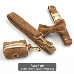 Conjunto de arnês e coleira para cães de veludo marrom, designer de luxo, coleira personalizada para cães pequenos e grandes, conjunto de chumbo para caminhada com saco de cocô - Wolf Magazine