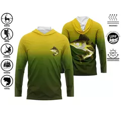 UPF 50 + proteção Uv Tops de secagem rápida, camisa de pesca com capuz respirável fina para uso ao ar livre, manga longa, camisa de impressão de desempenho - Wolf Magazine